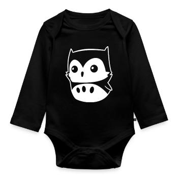 Owl Kawaii – motif de hibou mignon dans le style dessin animé - Body Bébé bio manches longues - noir - Devant