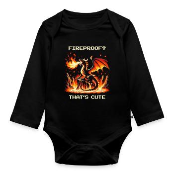 Feuerfest? Niedlich. | Fantasy Drache Pixel Art - Baby Bio-Langarm-Body - Schwarz - Vorne