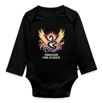 Drache freigeschaltet | Fantasy RPG Pixel Art - Baby Bio-Langarm-Body - Schwarz - Vorne