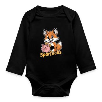 Sparfuchs Mit Sparschwein Und Muenzen - Baby Bio-Langarm-Body - Schwarz - Vorne