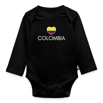 Heart with Colombian flag, I love Colombia - Organic Longsleeve Baby Bodysuit - black - Front