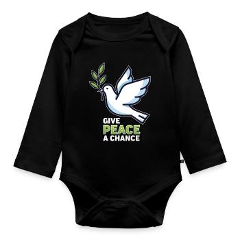 Dove of Peace Give Peace a Chance - Antiwar - Organic Longsleeve Baby Bodysuit - black - Front