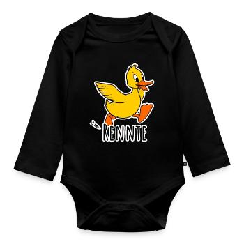 Eine niedliche kleine rennende Ente - eine Rennte! - Baby Bio-Langarm-Body - Schwarz - Vorne