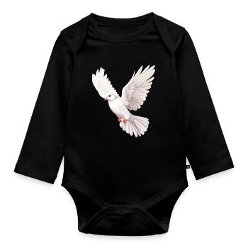 Illustration de colombe blanche en vol - Body Bébé bio manches longues - noir - Devant