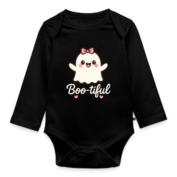 Cute Boo-Tiful Ghost Halloween Party Fun - Organic Longsleeve Baby Bodysuit - black - Front