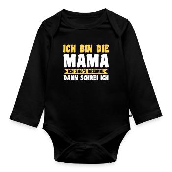 Mutter Team Mama - Baby Bio-Langarm-Body - Schwarz - Vorne