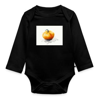 Citrouille lanterne Jack’o - Peinture à l’aquarelle peinte à la main - Body Bébé bio manches longues - noir - Devant