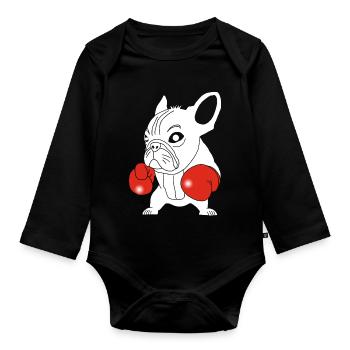 Chien blanc boxeur - Body Bébé bio manches longues - noir - Devant