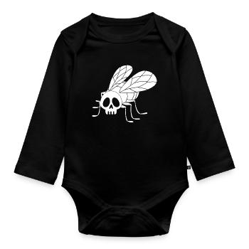 Crâne de mouche (blanc) - Body Bébé bio manches longues - noir - Devant