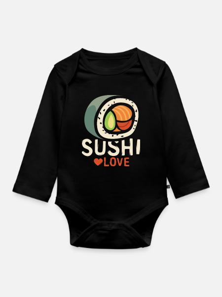 Sushi Love – Lustiges Foodie Herz Design - Baby Bio-Langarm-Body - Schwarz