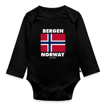 Norway Flag - Bergen - Norge - Norwegen - Organic Longsleeve Baby Bodysuit - black - Front