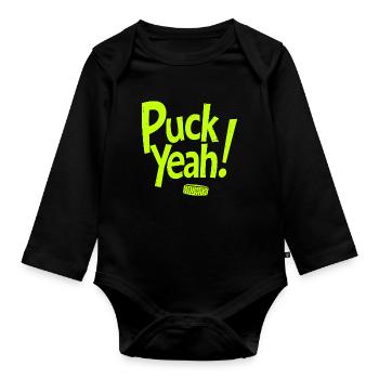 Puck Yeah Eishockey Spruch Hockey Puck Grafik - Organic Longsleeve Baby Bodysuit - black - Front
