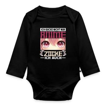 I don't just watch anime, sometimes I also play - Organic Longsleeve Baby Bodysuit - black - Front