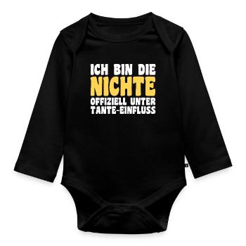 Family motif nephew - Organic Longsleeve Baby Bodysuit - black - Front