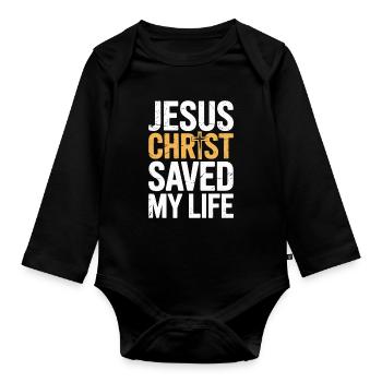  Jesus Christus hat mein Leben gerettet - Baby Bio-Langarm-Body - Schwarz - Vorne