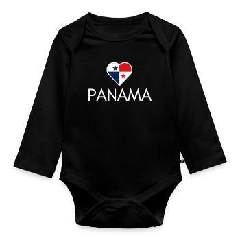 Heart with Panama flag, I love Panama - Organic Longsleeve Baby Bodysuit - black - Front