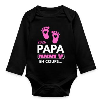 Papa 2026 Humour Famille Annonce Grossesse - Body Bébé bio manches longues - noir - Devant