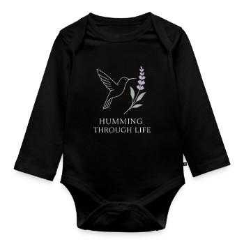 Funny Hummingbird Mem Tiny Bird Big Energy - Organic Longsleeve Baby Bodysuit - black - Front