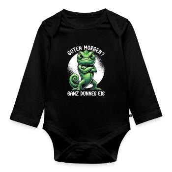 Guten Morgen Ganz Dünnes Eis Chamäleon Humor - Organic Longsleeve Baby Bodysuit - black - Front