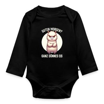 Guten Morgen Ganz Dünnes Eis Alpaka Schlafmützen - Organic Longsleeve Baby Bodysuit - black - Front