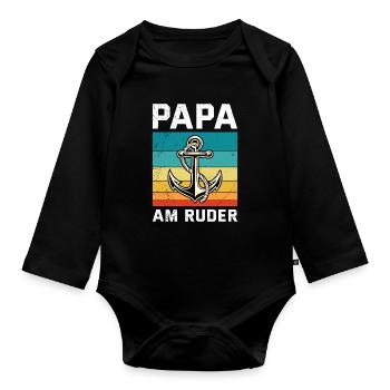 Future Dad DAD AT THE HELM Retro Funny - Organic Longsleeve Baby Bodysuit - black - Front