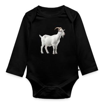 White Mountain Goat Portrait - Organic Longsleeve Baby Bodysuit - black - Front