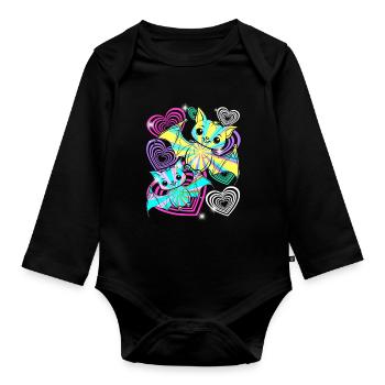Retro Fledermäuse Halloween Kinder  - Baby Bio-Langarm-Body - Schwarz - Vorne