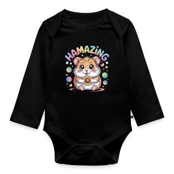 Hamazing Kawaii Hamster Seed Hearts - Organic Longsleeve Baby Bodysuit - black - Front