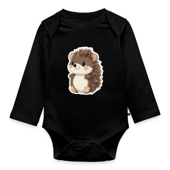 Hedgehog - Organic Longsleeve Baby Bodysuit - black - Front