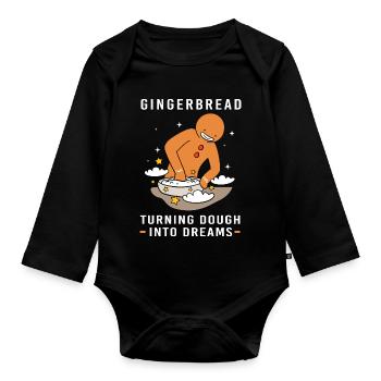 Lebkuchen Weihnachten Lebkuchenmann Gingerbread - Baby Bio-Langarm-Body - Schwarz - Vorne