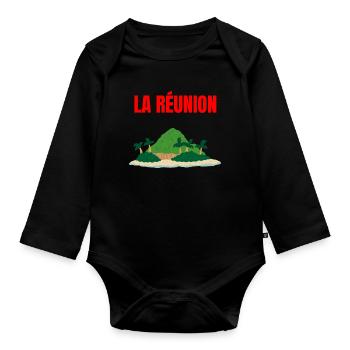 T-shirt île La Réunion tropicale - Body Bébé bio manches longues - noir - Devant