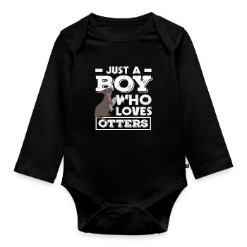 Sea Otter Cartoon Boy Loves Otter Graphic - Organic Longsleeve Baby Bodysuit - black - Front