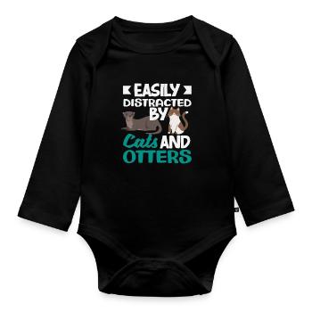 Sea Otter Cartoon Cats - Organic Longsleeve Baby Bodysuit - black - Front