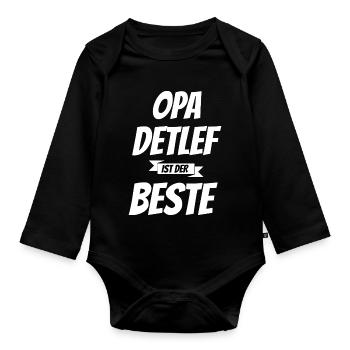 Opa Detlef ist der Beste - Geschenk - Baby Bio-Langarm-Body - Schwarz - Vorne