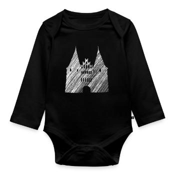 Wahrzeichen Lübeck: Holstentor Grafik Weiß - Baby Bio-Langarm-Body - Schwarz - Vorne