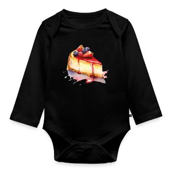 Cheesecake Watercolor Fruit Graphic - Organic Longsleeve Baby Bodysuit - black - Front
