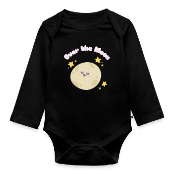 Over_the_Moon Phrases Slang Idiom funny cutedesign - Organic Longsleeve Baby Bodysuit - black - Front
