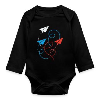 Papierflieger - Baby Bio-Langarm-Body - Schwarz - Vorne