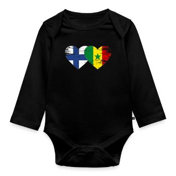 Finlande Sénégal Drapeau Coeur - Body Bébé bio manches longues - noir - Devant