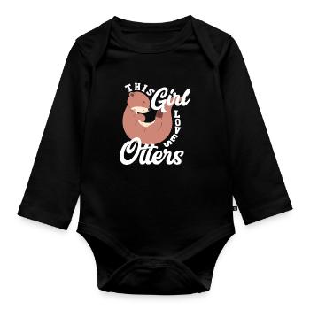 Sea Otter Cartoon Girl - Organic Longsleeve Baby Bodysuit - black - Front