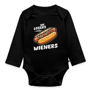 Hot dog No Losers Wieners - Organic Longsleeve Baby Bodysuit - black - Front