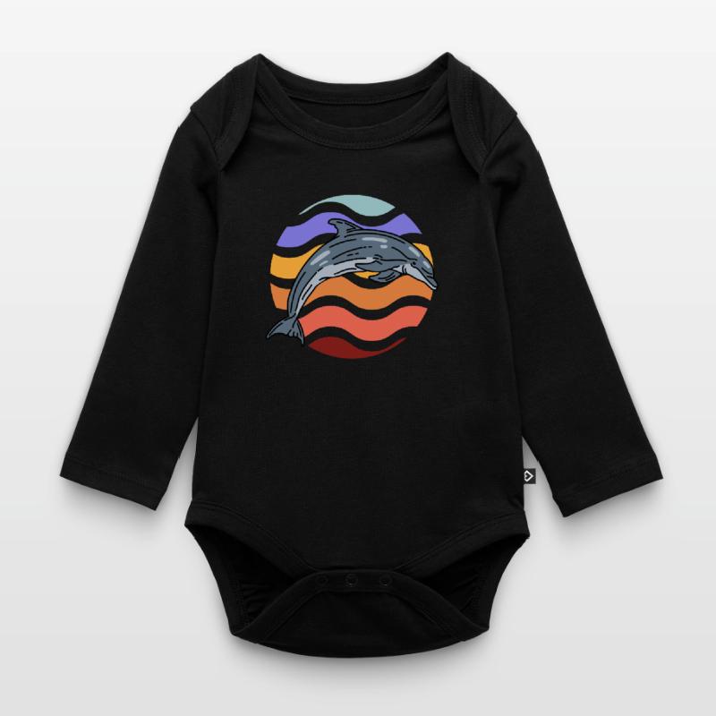 Dolphin in wave pattern Organic Longsleeve Baby Bodysuit