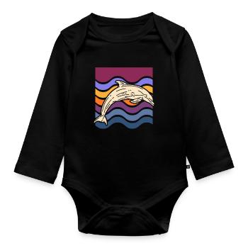 Delfin auf farbigen Wellen - Baby Bio-Langarm-Body - Schwarz - Vorne