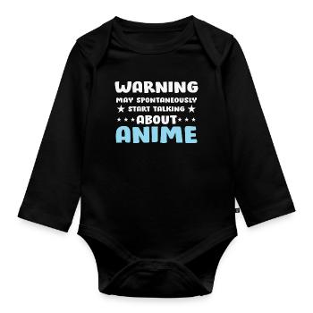 Anime Gesprächs-Warnung Spruch Shirt - Baby Bio-Langarm-Body - Schwarz - Vorne