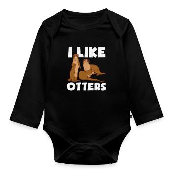 Sea Otter Cartoon I Like - Organic Longsleeve Baby Bodysuit - black - Front