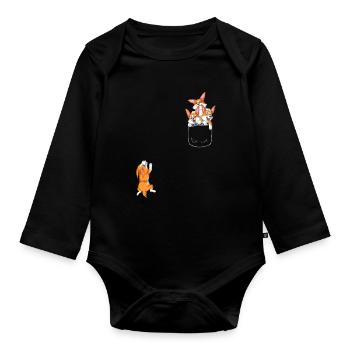 Lustiges Corgi-Taschen-Eimer-Hemd - Baby Bio-Langarm-Body - Schwarz - Vorne