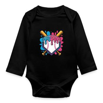 Baseball Home Plate Mit Eiscreme Streuseln - Organic Longsleeve Baby Bodysuit - black - Front