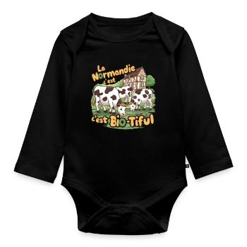 Normandie ist ein bio-tiful humorvolles Geschenk - Baby Bio-Langarm-Body - Schwarz - Vorne