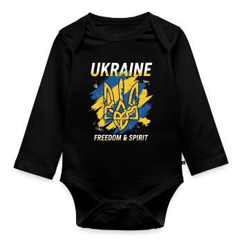 Ukraine Freiheit Wappen Kunst - Baby Bio-Langarm-Body - Schwarz - Vorne