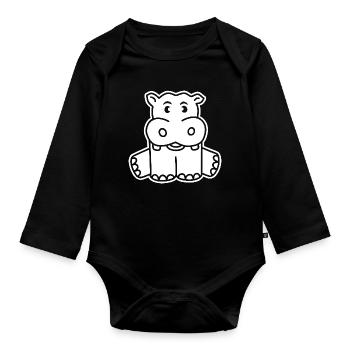 Baby Hippo Hippo Animal Cartoon Gift Kids - Organic Longsleeve Baby Bodysuit - black - Front